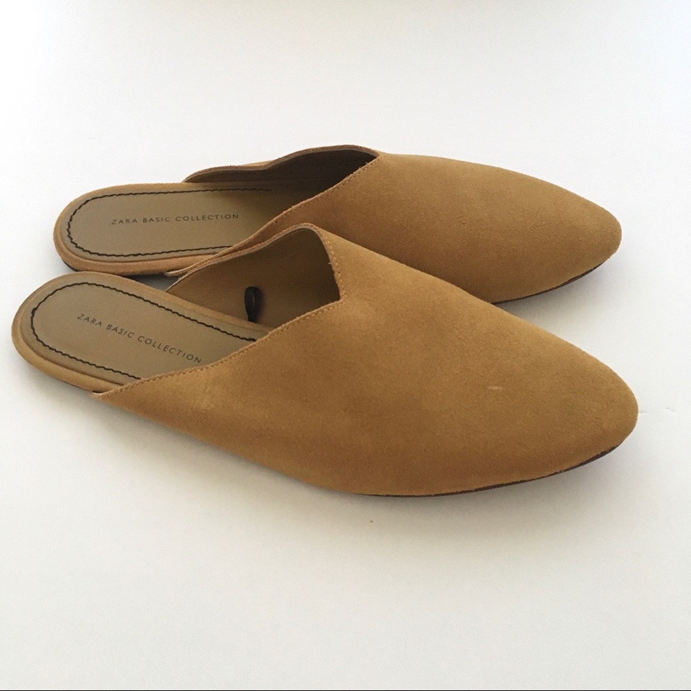 Zara Round Toe Suede Flat Mules